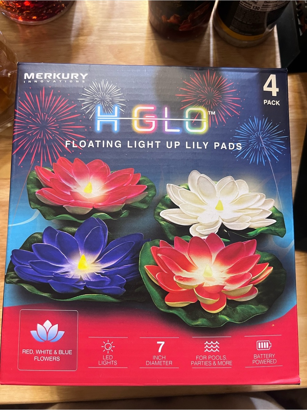 HGL0 Floating Light-Up Lily Pads - Red, White & Blue (4 Pack)